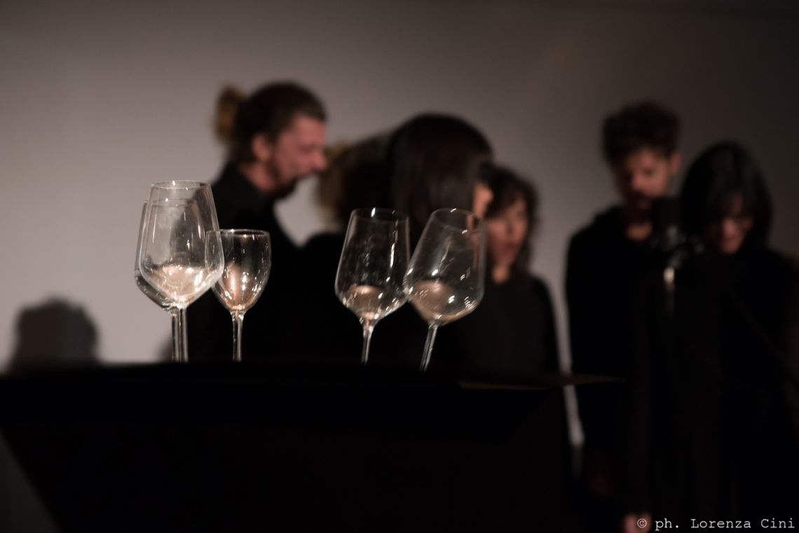Johann Merrich, Mechanical Vibrations - Act 1 A sonic action for chorus, subwoofers, syntheziser and glasses. Performance at the III Venice International Performance Art Week 2016. Image © Lorenza Cini.