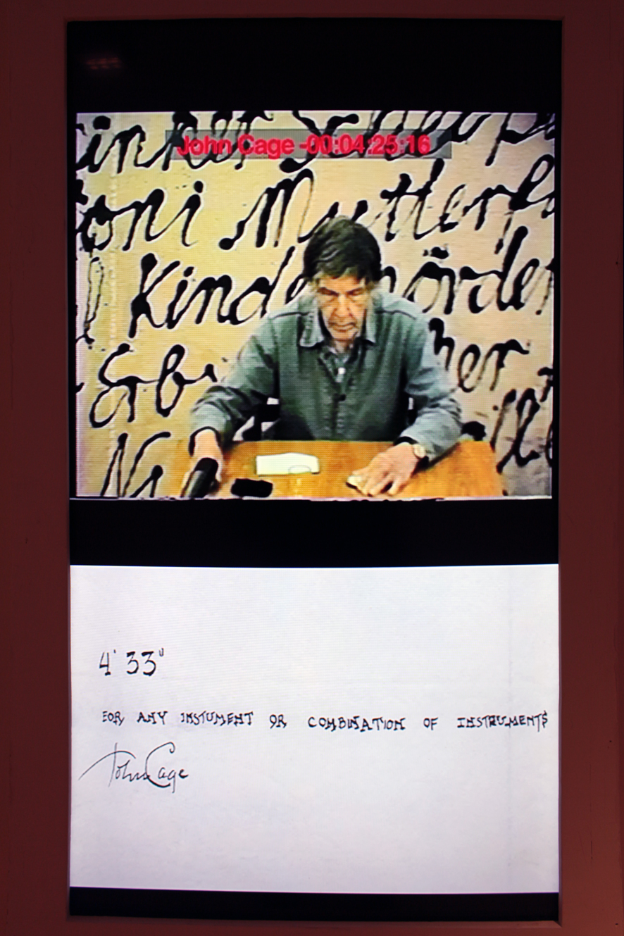 John Cage / Klaus vom Bruch. Exhibition view of the video 4'33" (1986) at the III Venice International Performance Art Week 2016. Image © VestAndPage