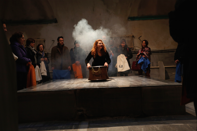 Mary Zygouri, Bath of the Constitution (2015). Still from the video of the performance. Courtesy the artists.